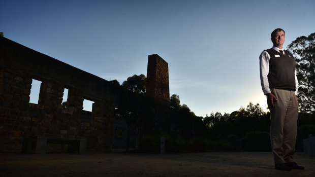 Stephen Large, Port Arthur Historic Site Management Authority chief executive, at the remains of the Broad Arrow Cafe.