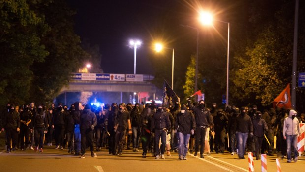 Masked demonstrators in Heidenau, south of Dresden, last week. 