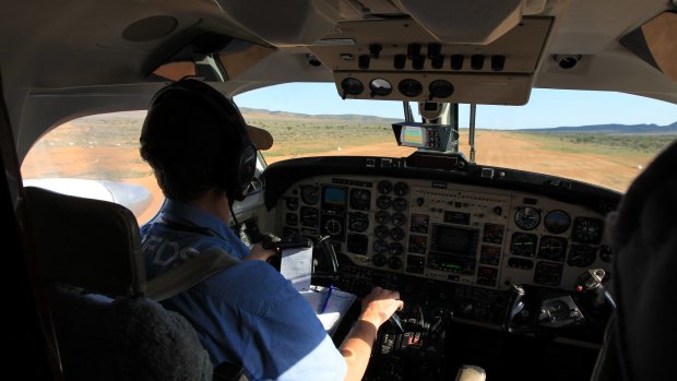 A Royal Flying Doctor Service doctor takes off from Yunta  (pop. 40 in the town)  after a day of delivering services in the small town just across the NSW border from Broken Hill. 