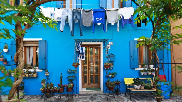 Laundry day at one of the colourful houses on Burano  island.