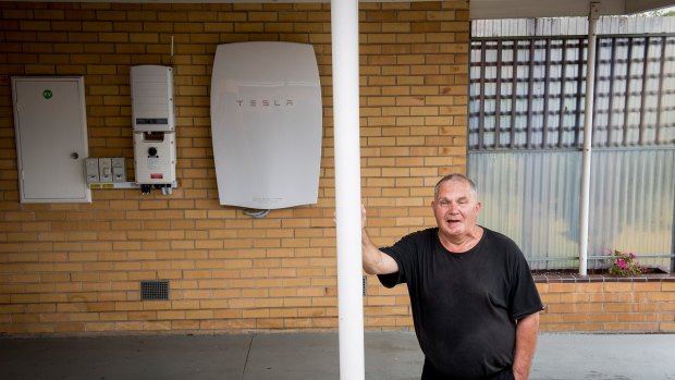 Changing times: not far from Hazelwood, Morwell resident Robert Freeman has installed a battery pack linked to rooftop solar panels. 