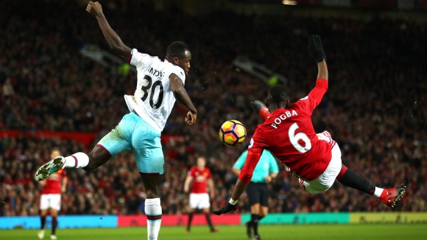 Attempting the spectacular: Paul Pogba goes for goal.