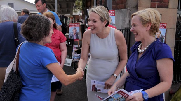 Labor hopeful for the seat of Balmain Verity Firth, right, was joined by Federal Labor MP Tanya Plibersek, who came to Annandale to lend support.