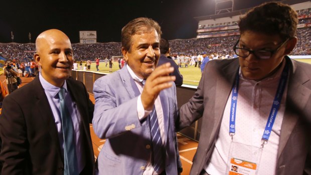 Graveyard: Honduras coach Jorge Luis Pinto celebrates after Honduras' 3-2 victory over Mexico last month, which eliminated the USA and led to the sacking of their coach, Bruce Arena.