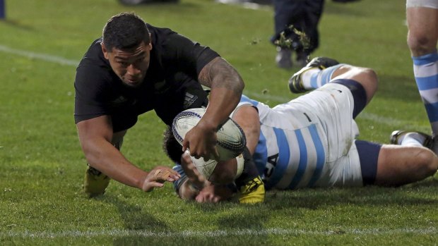 Try time: Charles Piutau scores a try against Argentina in Christchurch.