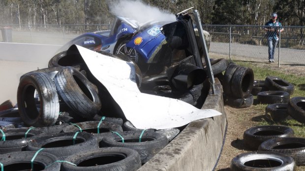 Lucky escape: Scott Pye walked away unharmed from this high-speed crash.