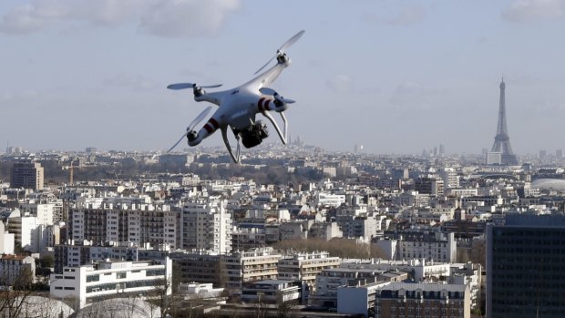 Illustration of a drone flying over Saint-Cloud on Febuary 27 in Paris. 