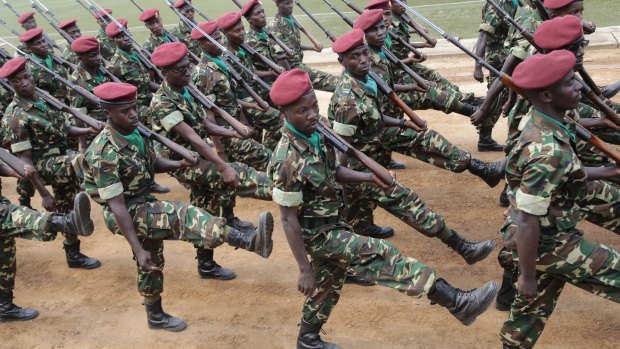 Burundian soldiers marching on Independence Day in Bujumbura, Burundi on Wednesday.