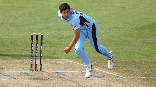 Express delivery: Mitchell Starc bowls in the Matador Cup for NSW.