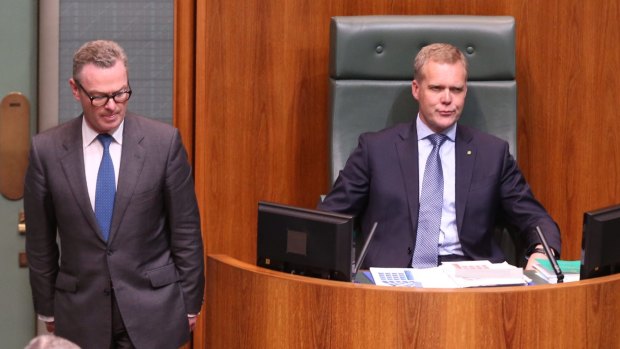 Leader of the House Christopher Pyne and the Speaker Tony Smith on Thursday night.