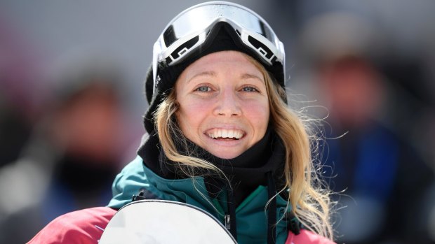Jess Rich looks on after failing to qualify in the women's snowboard big air.