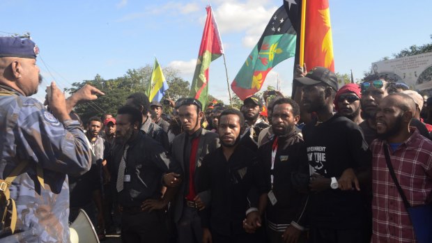 Student protesters in Papua New Guinea demanding Prime Minister Peter O'Neill stand aside.