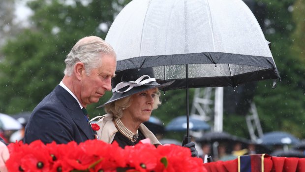 Wet weather greeted the  Prince of Wales and the Duchess of Cornwall at the Remembrance Day National Ceremony at the Australian War Memorial in Canberra.