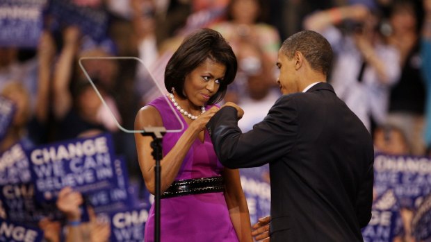 Maria Pinto created the purple dress Michelle Obama wore when she fist-bumped the presumptive Democratic nominee in 2008.