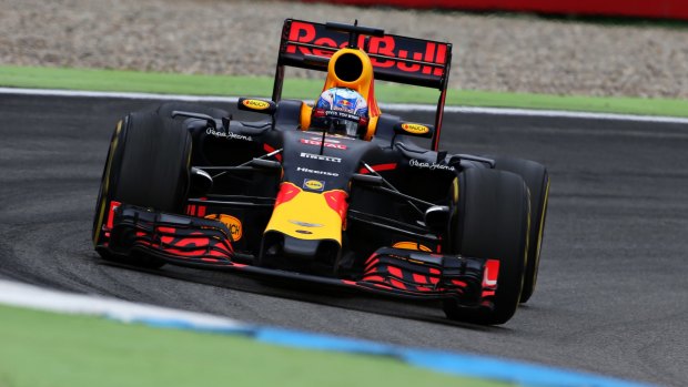 Daniel Ricciardo driving his Red Bull at Hockenheimring in Germany.