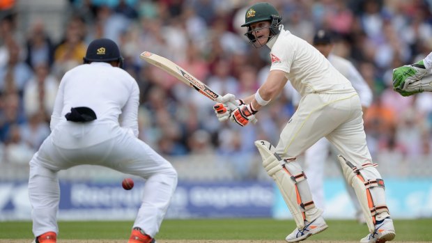 Approaching his century ... Steven Smith battled hard to  reach 78 at the end of the first day.