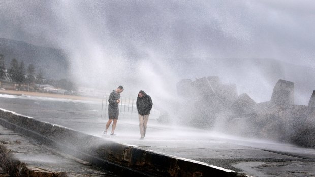 The Wollongong Harbour breakwall on Saturday.