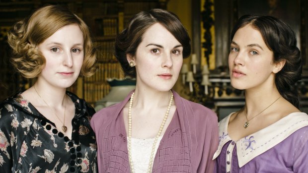Sisters of <i>Downton Abbey</i>: Edith (left), Mary and Sybil. Lady Sybil died after complications from childbirth.