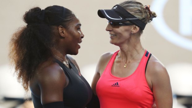 Mirjana Lucic-Baroni congratulates Serena Williams.