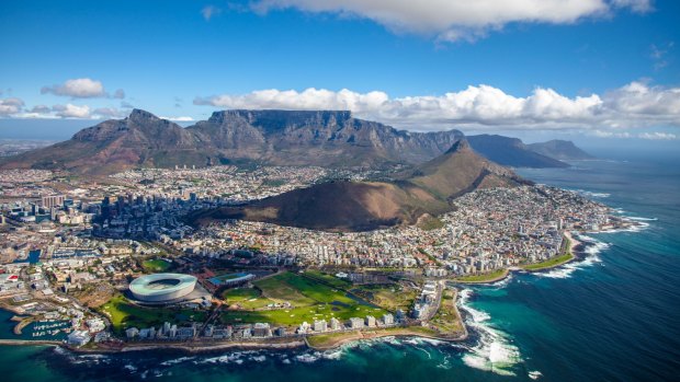 An aerial photo of Cape Town, South Africa, overlooking Table Mountain and Lions Head. Photo: Shutterstock