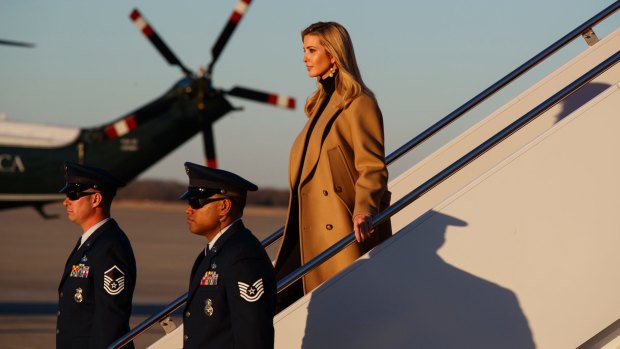 Ivanka Trump walks down the steps of Air Force One after accompanying her father President Donald Trump to Pennsylvania to promote his tax plan on Thursday.