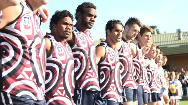 Liam Jurrah and Ozzie Wonaeamirri line up for Kilcunda Bass.