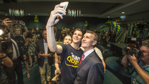 Lord Mayor Graham Quirk stops for a selfie on election night.