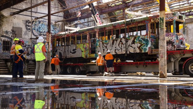 Sydney's last tram in the Rozelle tramsheds, which are about to be redeveloped.
