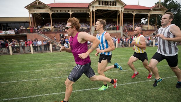 Runners racing at Princes Park, Maryborough, part of the Maryborough Highland Gathering on New Year's Day.