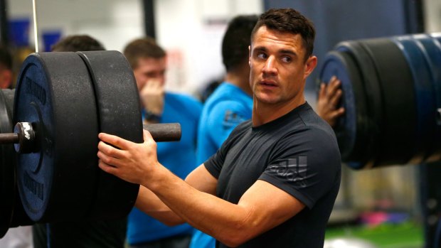 Preparing for the Bledisloe: Dan Carter during a New Zealand All Blacks gym session in Auckland on Monday.