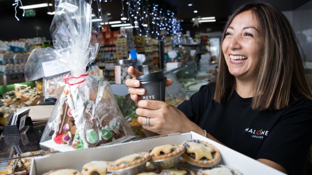 Nancy Corales at Maloneys Grocer in Coogee expects to be making lots of coffees this Christmas. 