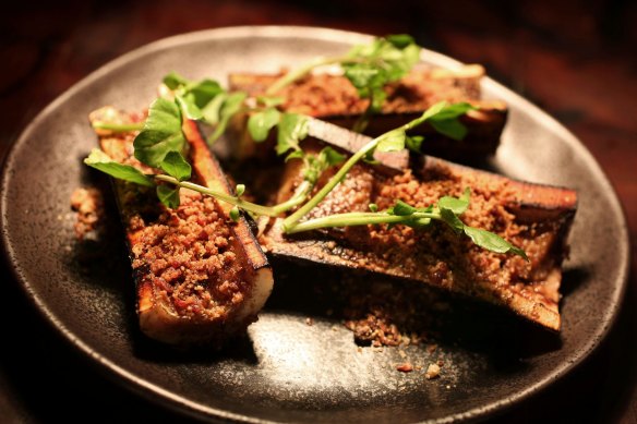 Bones loom large: Roasted bone marrow with meat dust.