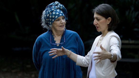Wendy Whiteley and Premier Gladys Berejiklian at Wendy's Secret Garden, Lavender Bay on Sunday.
