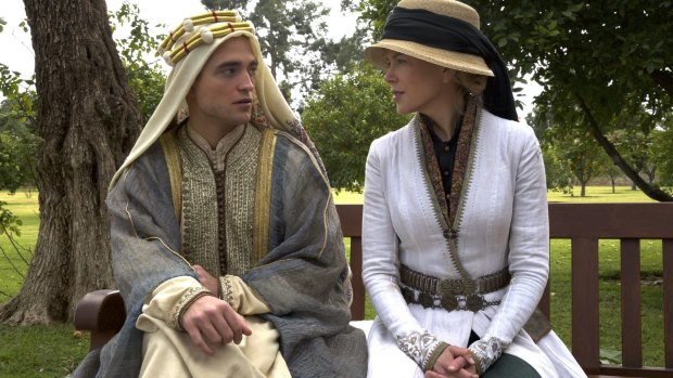 T.E. Lawrence (Robert Pattinson) and Gertrude Bell (Nicole Kidman) become involved in the lavish <i>Queen of the Desert</i>.