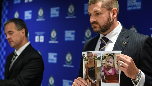 NSW and SA investigators show a photo of Karlie Jade Pearce-Steven and her daughter Khandalyce Kiara Pearce.