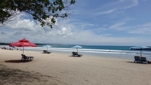 A nearly empty beach in Kuta, Bali.