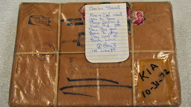 A care package sent to US soldier Charles Stewart  jnr, later left at the Wall. 