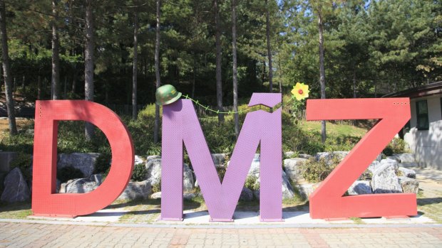 A sign near a tunnel dug by North Koreans to invade South Korea.