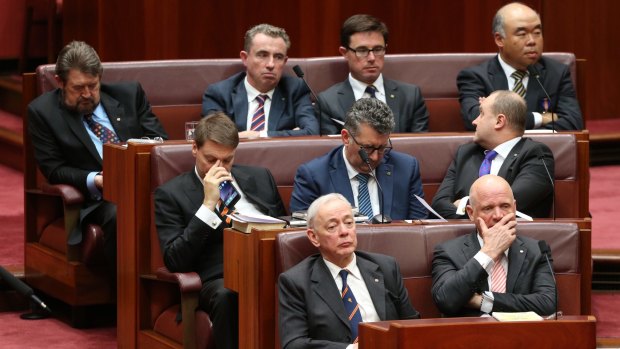 Back to school: While Derryn Hinch takes a nap (top left), David Leyonhjelm yawns (bottom right).