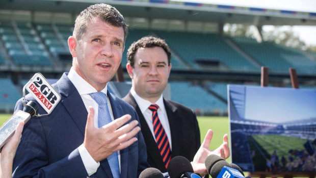 NSW Premier Mike Baird gives a press conference on the upgrade of Parramatta Stadium.