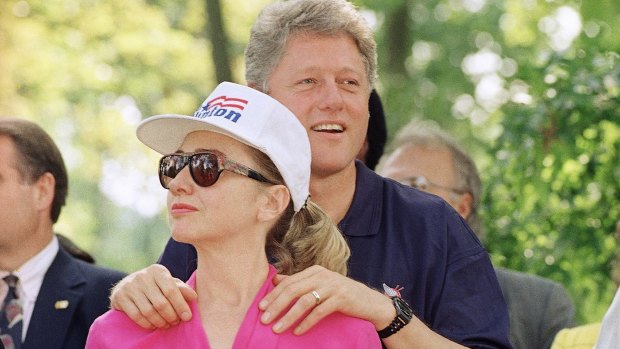 Bill Clinton stands with his wife Hillary during the 1992 campaign. The Clintons had a plan for the "Bimbo" explosion.