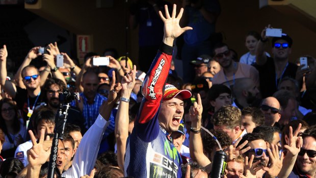 MotoGP rider Jorge Lorenzo of Spain celebrates.