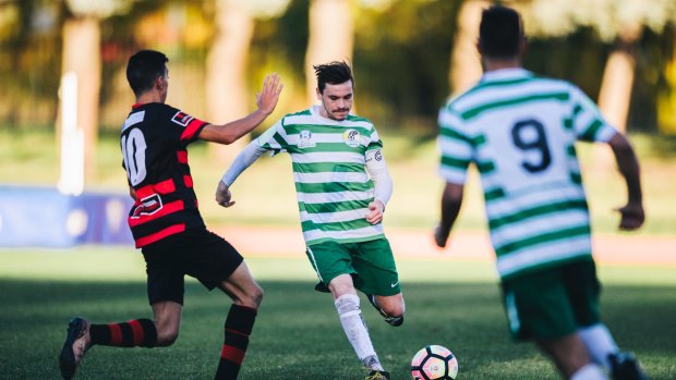 Soccer Woden Weston v Tuggeranong United at Phillip Tuggeranong's Cameron Doherty