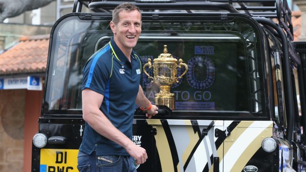 Bullish about England's chances: Will Greenwood with the Webb Ellis Trophy.