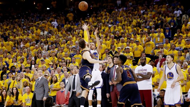 The moment: Matthew Dellavedova's defence forces Stephen Curry into putting up an airball in what could have been the match-winning shot in overtime.