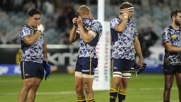 Crushed by the Crusaders: A disappointed Brumbies team after their home loss. Statistics show it's the weakest Australian conference since 2011.