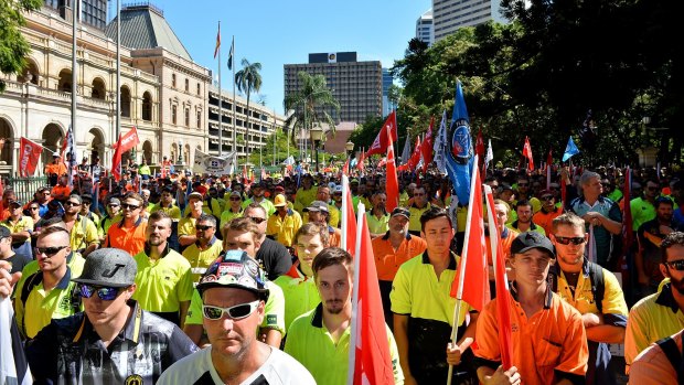 Workers and Union members protest for workers rights and the treatment of victims of Black Lung disease.