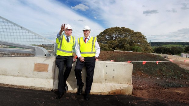 Gareth Ward and NSW Roads Minister Duncan Gay inspect roadworks on the Princes Highway.