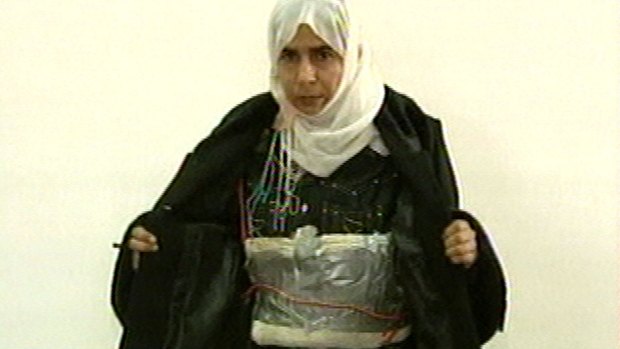 The attention has been diverted onto Sajida al-Rishawi, pictured here wearing a suicide vest after a failed attempt to blow herself up in an Amman hotel in 2005.