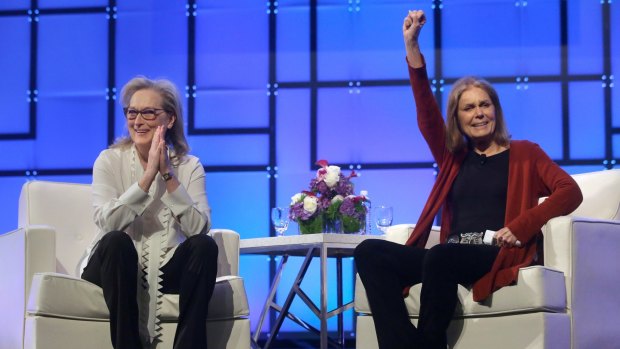Meryl Streep, left, and feminist icon Gloria Steinem at the 13th annual Massachusetts Conference for Women in Boston last month. 